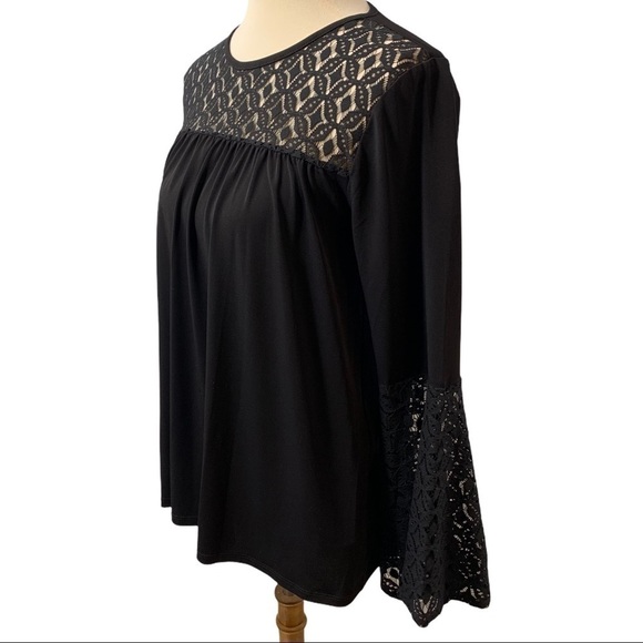 Michael Michael Kors Black Lace Trim Bell Sleeve Pullover Top Women’s Medium - Picture 5 of 13
